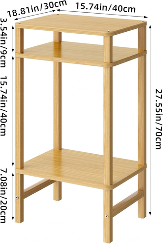 28in Tall Bamboo Side Table 3-Tier Small Narrow End Table, Skinny Nightstand, - Picture 3 of 12