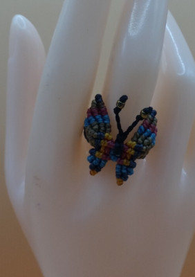 Damen Ring geflochten Makramee Faden Schmetterling Design Frieden Harmonie Symbol