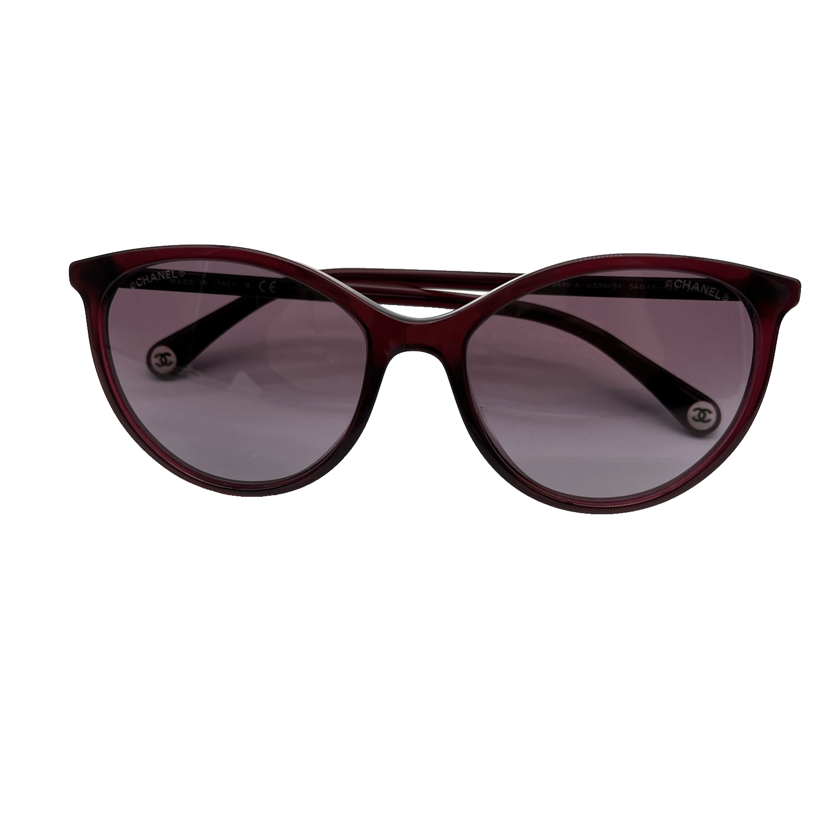 Authentic CHANEL 5448-A 539/S1 Cat Eye Sunglasses in Burgundy Purple 54-17