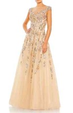 Mac Duggal Nude Sequin Embellished Cap Sleeve Chiffon Ballgown 12 $798