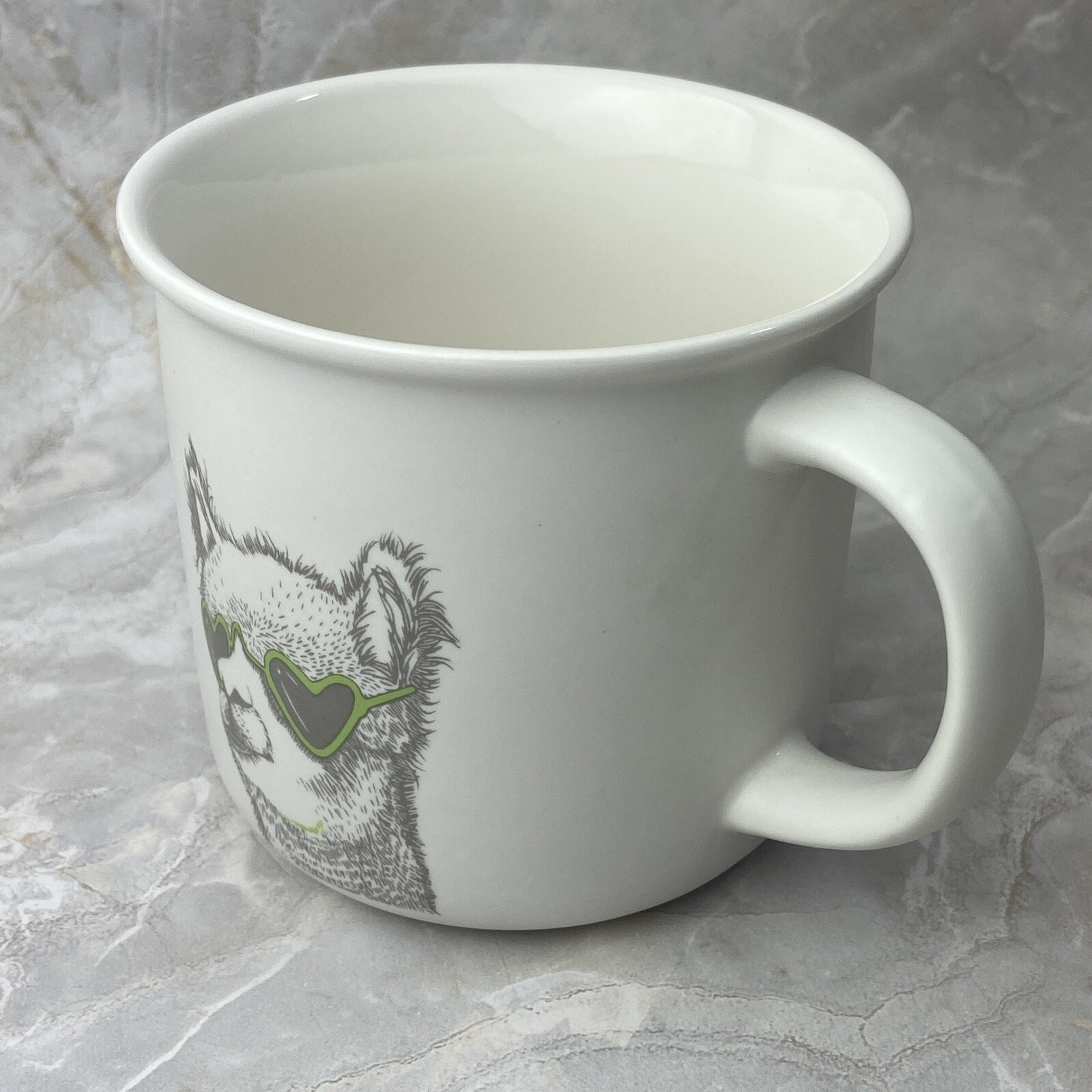 Eco One Coffee Cup Liama With Green Heart Shape Glasses  Mug Cool Animal Tea