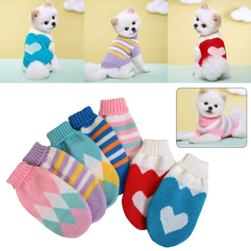 Warm Knitted Pet Dog Jumper Sweater Small Puppy Cat Winter Coat Clothes Vest US - Afbeelding 1 van 18