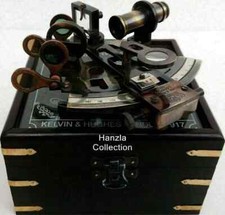 5" Brass Marine German Nautical Collectible Maritime Sextant W/ Black Wooden Box