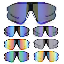 Mens Color Mirror Aerodynamic Block Shield Lens Plastic Sport Sunglasses