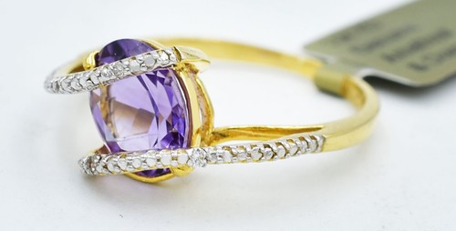 GENUINE 2.45 Cts AMETHYST & DIAMONDS RING 10K GOLD * Free Appraisal Service -NWT - 第 3/4 張圖片