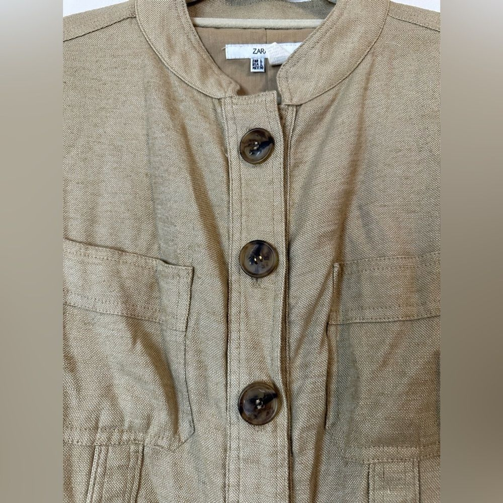 Zara Basic Linen Jacket Utility Jacket Size Large - image 4