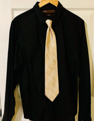 black dress shirt gold tie Formal Black and Gold Striped Italian Tie main image 1