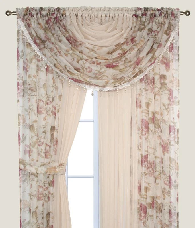 Полный комплект оконных прозрачных вуалевых занавесок с 4 прикрепленными панелями - Изображение 2 из 4