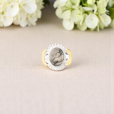 Natural Moss Agate Gemstone 925 Sterling Silver Statement Ring Jewelry For Mom