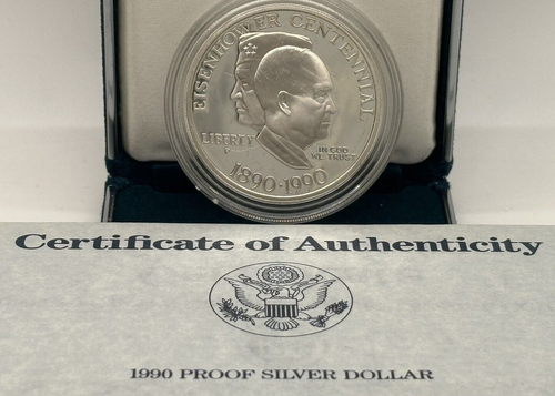 1990 P $1 Eisenhower Centennial Silver Dollar Proof #928 - Picture 2 of 9