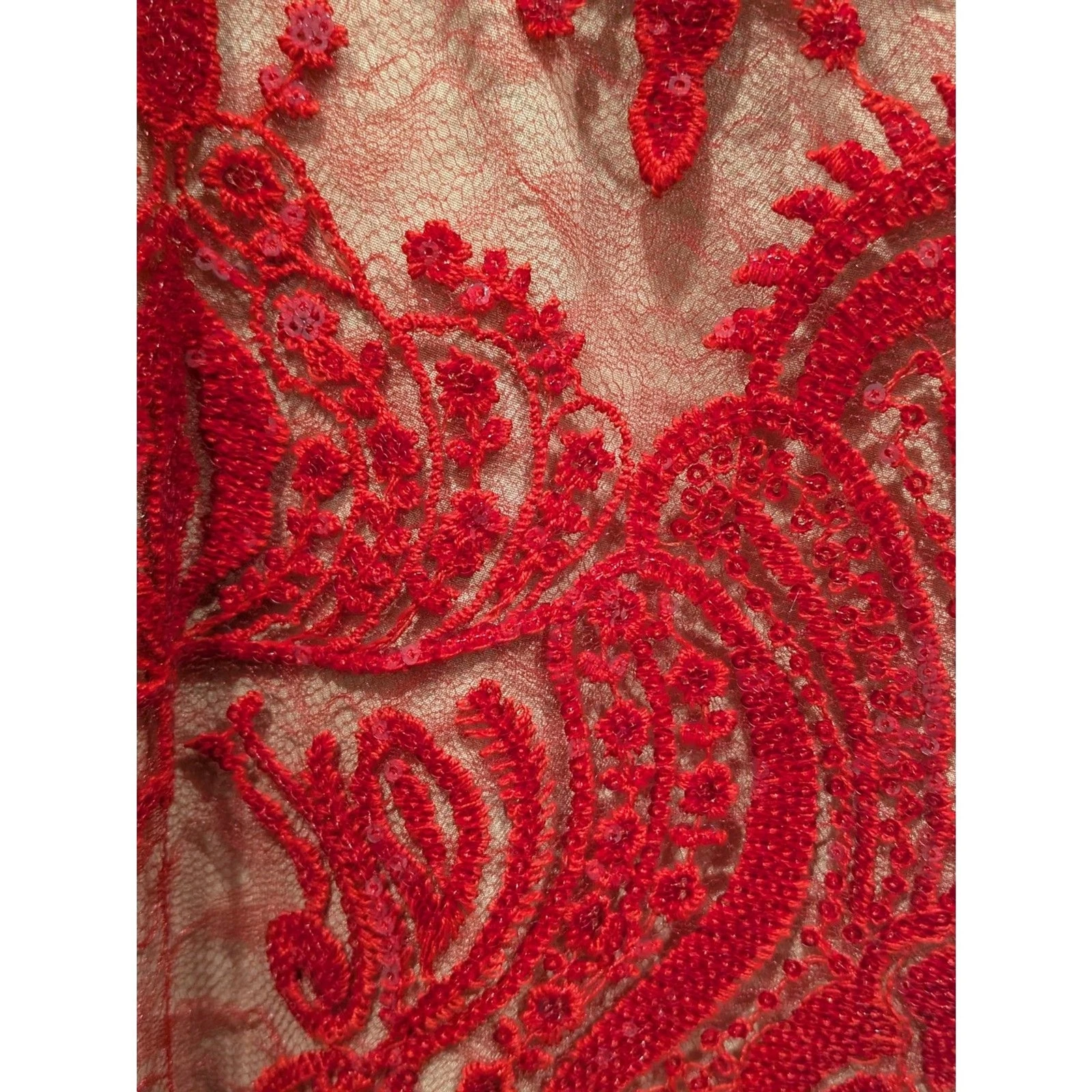 Nuovo! Free People Night Shimmers Mini Abito Babydoll San Valentino in Pizzo Trasparente Rosso 4