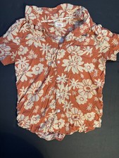 Cat Jack Boys Red Hawaiian Shirt Floral Button Down, Size XL