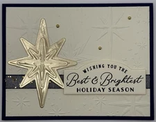 Stampin’ Up! Golden Star Christmas Card Kit Set of 5, Bling, Ribbon, Embossed