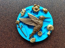Silicone mold with a hummingbird and plants, mold for chocolate, fondant, clay,