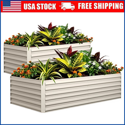 2 PCS 8x4x2 ft Galvanized Raised Garden Bed Metal Planter Box Vegetables Flowers