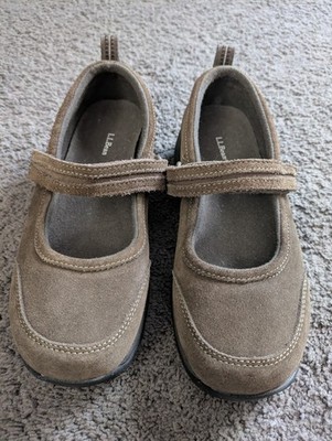 LL Bean Shoes Womens 8 Mary Jane Brown Suede Casual Hook & Loop 278614