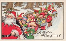 Antique Christmas Card Santa Clause Wreath Ornaments Embossed Vtg Postcard J5