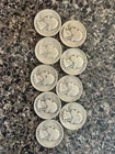 90% Silver- Nine Beautiful 1937+ Washington Quarters for Melt