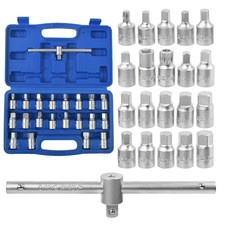 21Pc Oil Drain Sump Plug Key Socket Set Kit Gearbox & Axel Removal Wrench Tools
