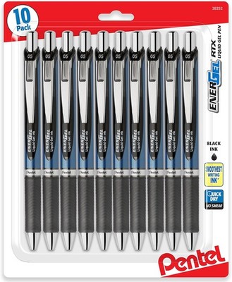 Energel 0.5 mm, Black Needle Tip Pens - Rtx Retractable Pack of 10 Pens