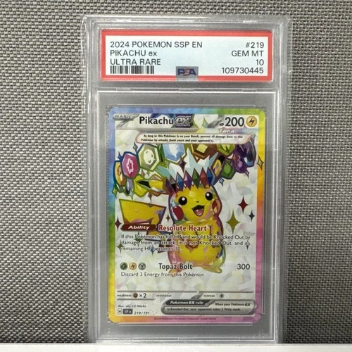 2024 POKEMON SSP EN-SURGING SPARKS ULTRA RARE #219 PIKACHU EX PSA 10
