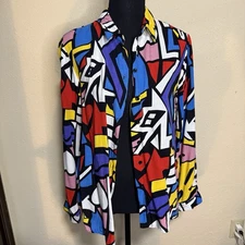 Women’s Large Art to Wear Artsy Morden Blouse Top Long Sleeve Button Down