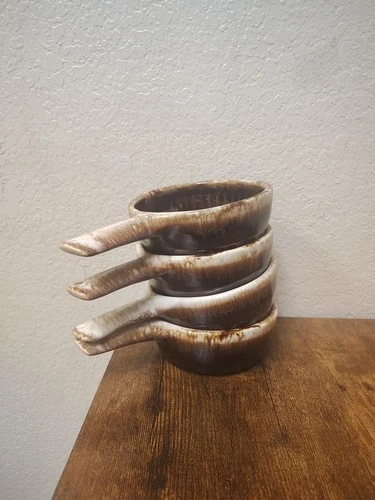 Set of 4 vintage Hull Pottery brown drip glaze soup bowls #874