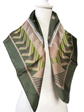 Vintage Eastman Fashion Scarf Womens Green Brown Square Acetate Water Repellent