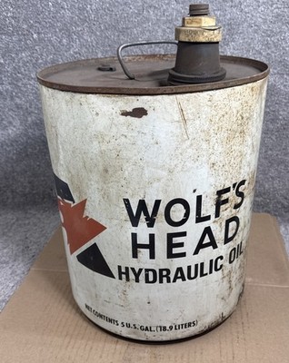 WOLF S HEAD Hydraulic 5 Gal. Empty Can Wolf s Head Oil Refining Co. Oil City, Pa