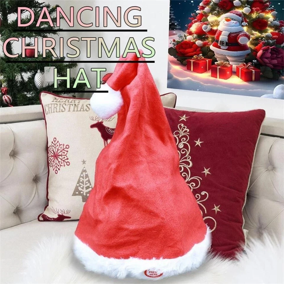 2PCS Merry Christmas Singing Dancing Moving Santa Hat Funny Hat Xmas Gift AU - image 3 of 4