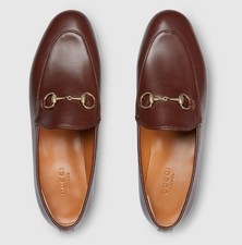 Gucci Women Jordaan Leather Horsebit Brown Loafers Size 39.5 1090 New