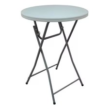 Round Folding Table, 32" Dia. W, 44" H, Blow Molded Polyethylene Top, White,