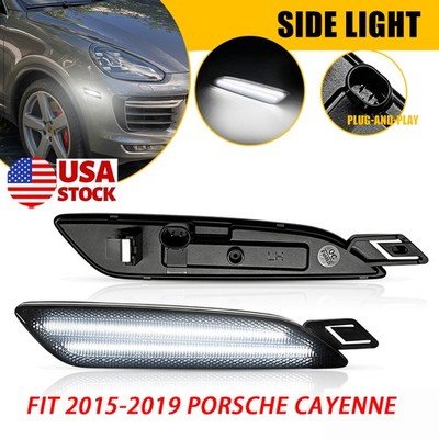 2x Front Smoked Lens White LED Side Marker Lights For Porsche Cayenne 2015-2019