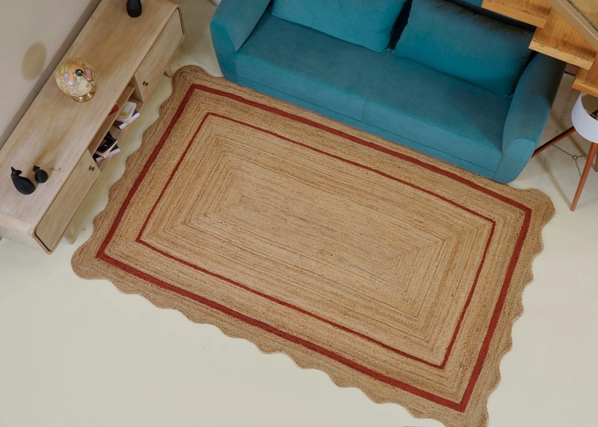Alfombra Trenzada De Yute Y Algodón - Rectangular - Estilo Granja - Hecha En India - Modern Living