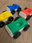 Vintage Fisher Price Little People - Set/4  Garage Cars. Green Red Yellow Blue