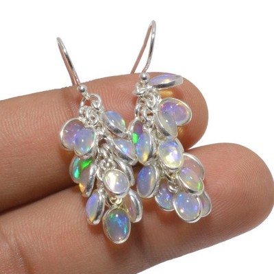 Ethiopian opal gemstone 925 sterling silver Bezel set earrings jewelry gift h5
