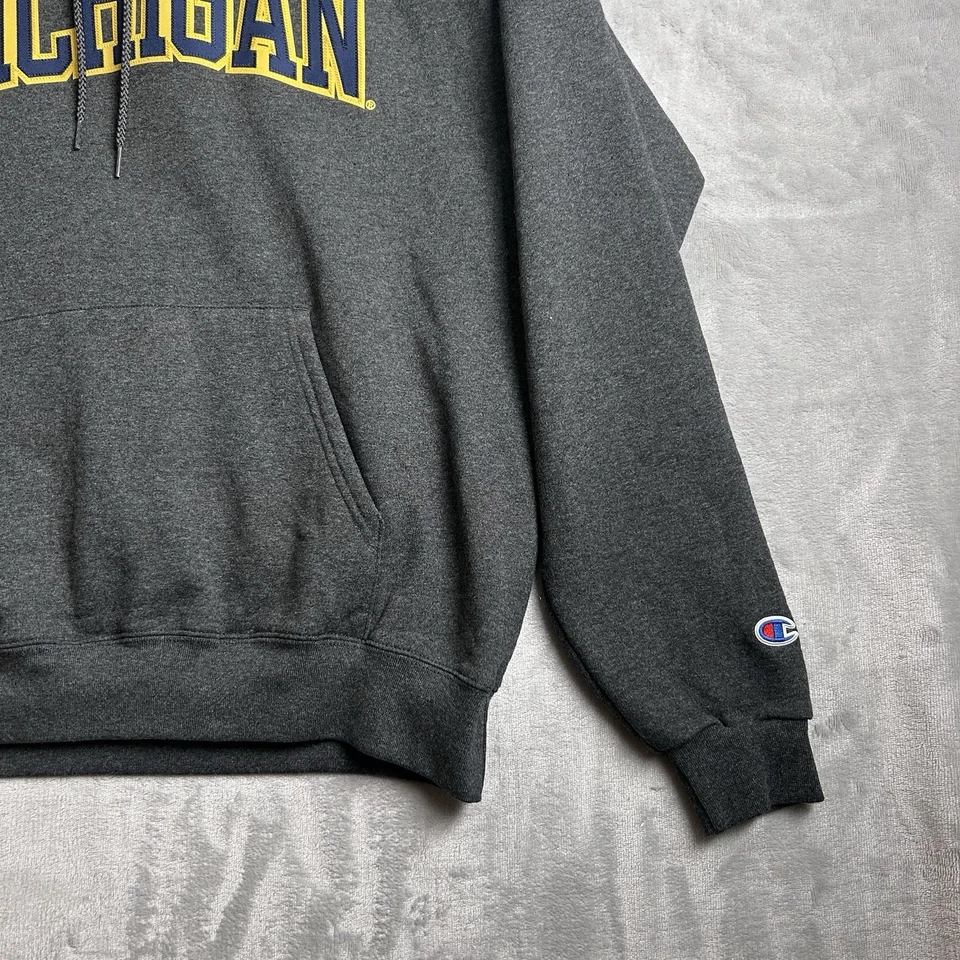 Michigan Wolverines Sweatshirt Mens Large Gray Champion Hoodie Embroidered Y2K - Image 3 of 4