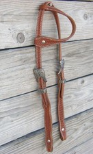 West 74 Light Oil Leather 5/8" One Ear Flared Antique Nickel Floral Headstall