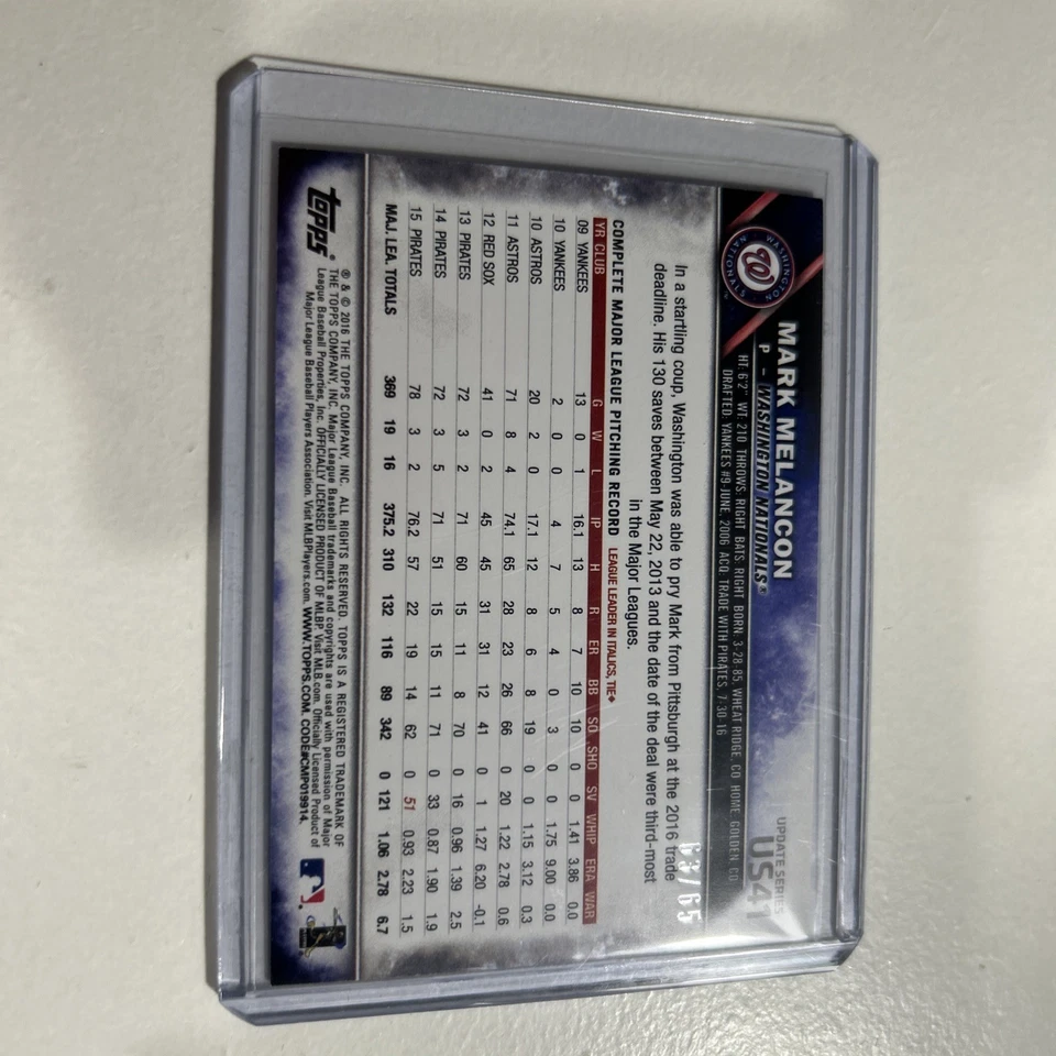 2016 Topps Update Mark Melancon #US41 Black Parallel 63/65 - Image 2 of 3