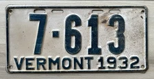 1932 Vermont License Plate - Good Original Paint Condition