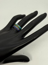 VTG Sterling Silver Lapis Turquoise Inlay Band Ring Sz 7.5 READ CONDITION