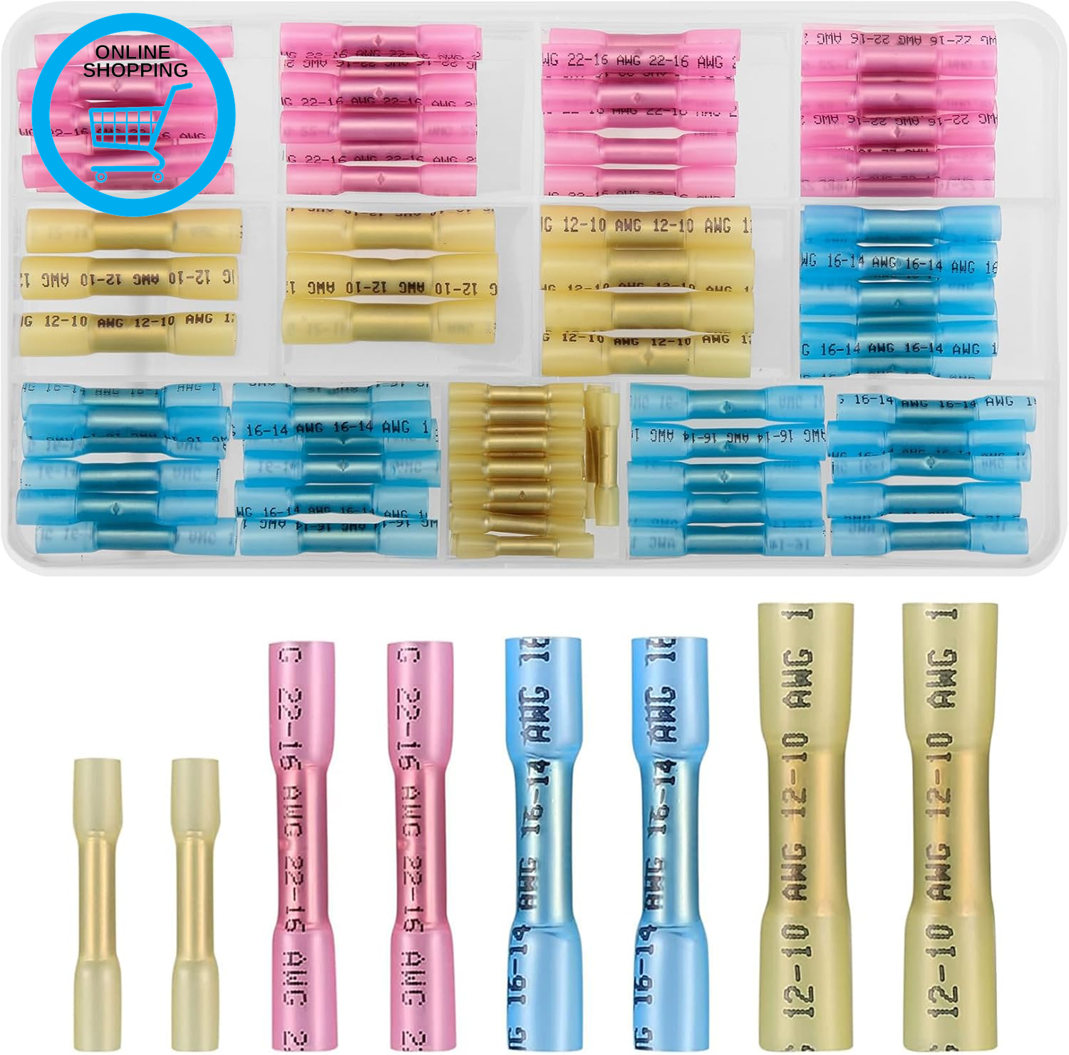100 Pcs Heat Shrink Butt Connectors Kits, 10-26 AWG Butt Splice Electrical Wire