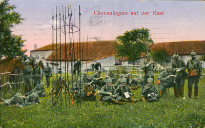 Chevaulegers on the rest, field postcard 1916, Kaiserslautern, cavalry