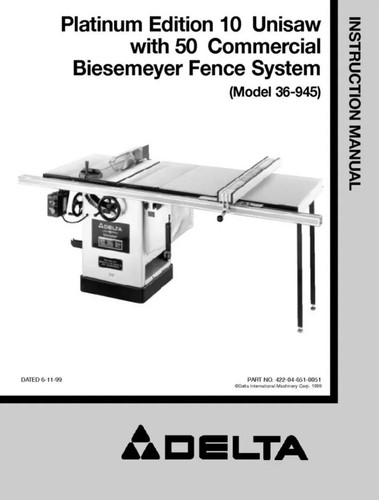 Delta 36-945 Platinum Edition 10 Unisaw 