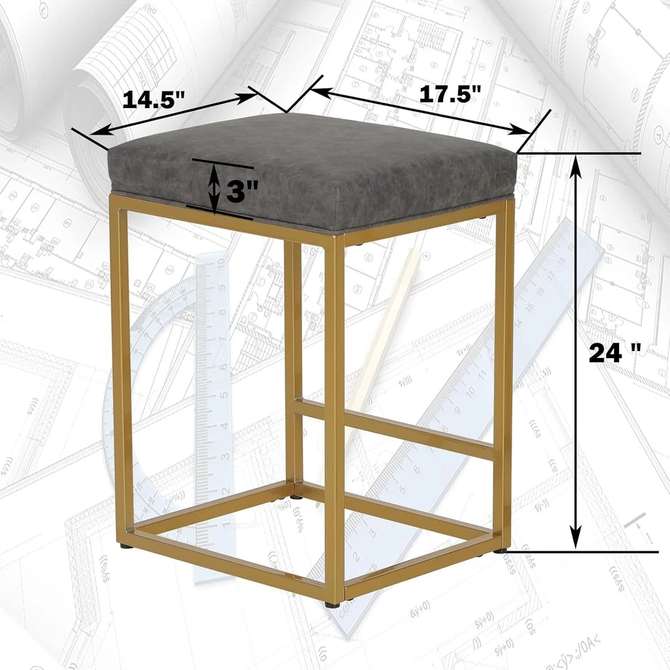 2x Grey Gold 24" Kitchen Bar Stools Chair - Image 3 of 4