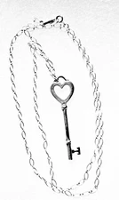 Tiffany & Co. Sterling Silver 2" Heart Key Pendant 20" Chain Necklace