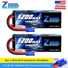 2x Zeee 2S LiPo Battery 5200mAh 7.4V 80C EC5 for RC Car Helicopter Airplane