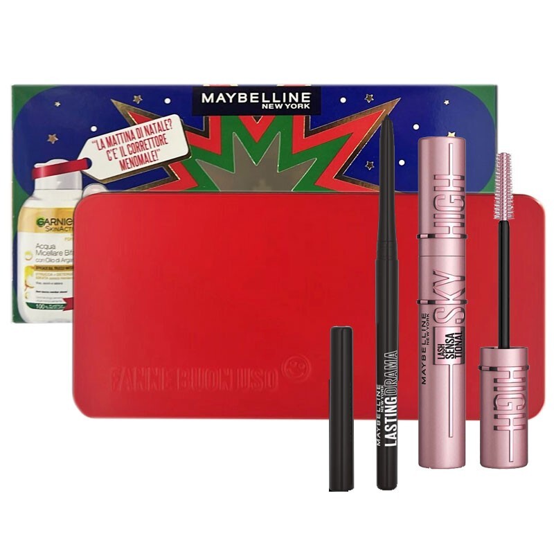 Maybelline mascara Sky High nero+matita occhi automatica+make up box set donna