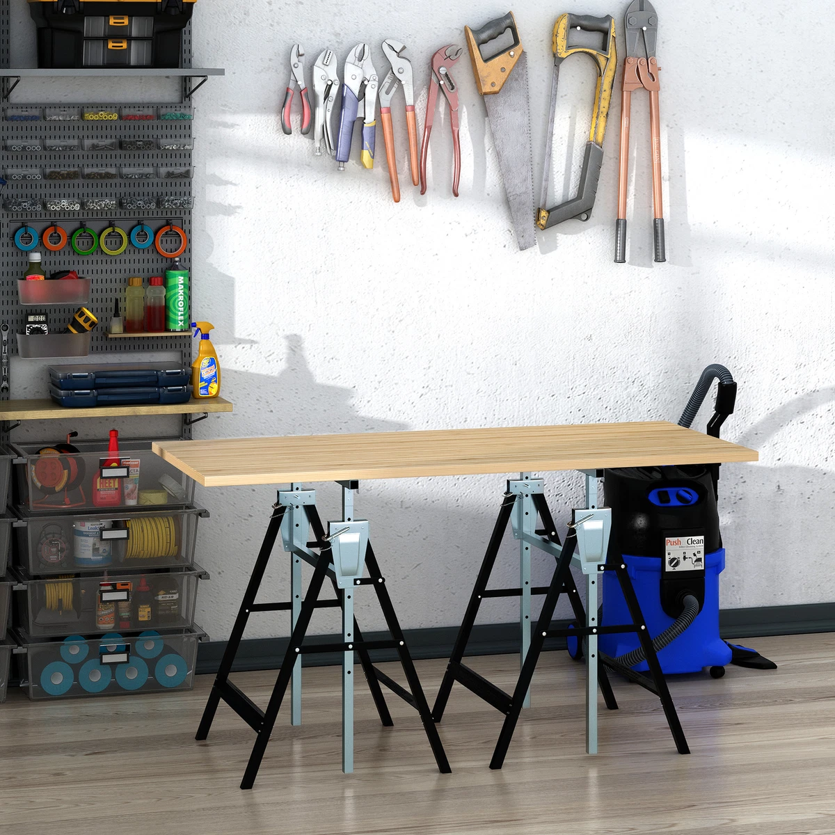 2 x Telescopic Builders Trestle Work Bench Carpenter Folding Saw Horse Tools