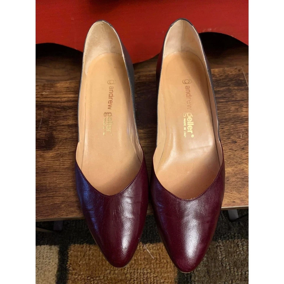 Andrew Geller Talla 5.5 AA Hecho en Italia Tacón de Cuña Gris Borgoña Zapatos Elegantes Usados en Excelente Condición Foto 4 de 4